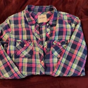 Abercrombie flannel green pink and blue size s
